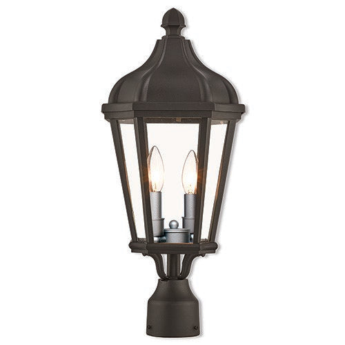 Outdoor Landscape Lighting LED 12V Low Voltage Morgan Candelabra Base 2 Light Bulb Socket Medium Outdoor Post Top Lantern 21" x 9" Cast Aluminum and Clear Glass, Textured Black Finish 120V for Garden, Exterior Post - 76188-14