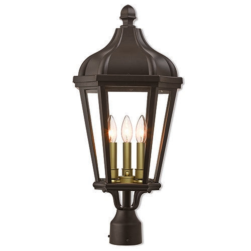 Outdoor Landscape Lighting LED 12V Low Voltage Morgan Candelabra Base 3 Light Bulb Socket Large Outdoor Post Top Lantern 25.25" x 11" Cast Aluminum and Clear Glass, Bronze Finish 120V for Garden, Exterior Post - 76194-07