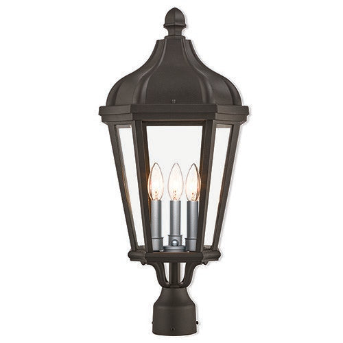 Outdoor Landscape Lighting LED 12V Low Voltage Morgan Candelabra Base 3 Light Bulb Socket Large Outdoor Post Top Lantern 25.25" x 11" Cast Aluminum and Clear Glass, Textured Black Finish 120V for Garden, Exterior Post - 76194-14