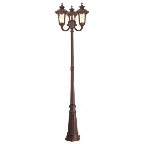 Outdoor Landscape Lighting LED 12V Low Voltage Oxford Medium Base 3 Light Bulb Socket Outdoor 3 Head Post 87" x 23" Cast Aluminum and Hand Blown Light Amber Water Glass, Imperial Bronze Finish 120V for Garden, Exterior Post - 7666-58