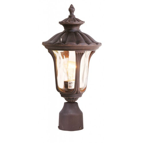 Outdoor Landscape Lighting LED 12V Low Voltage Oxford Medium Base 1 Light Bulb Socket Small Outdoor Post Top Lantern 15.5" x 7.25" Cast Aluminum and Hand Blown Light Amber Water Glass, Imperial Bronze Finish 120V for Garden, Exterior Post - 7667-58