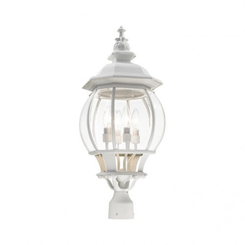 Outdoor Landscape Lighting LED 12V Low Voltage Frontenac Candelabra Base 4 Light Bulb Socket Large Outdoor Post Top Lantern 26.5" x 11.5" Aluminum and Clear Beveled Glass, Textured White Finish 120V for Garden, Exterior Post - 7703-13