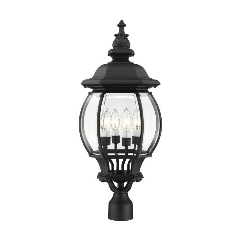 Outdoor Landscape Lighting LED 12V Low Voltage Frontenac Candelabra Base 4 Light Bulb Socket Large Outdoor Post Top Lantern 26.5" x 11.5" Aluminum and Clear Beveled Glass, Textured Black Finish 120V for Garden, Exterior Post - 7703-14