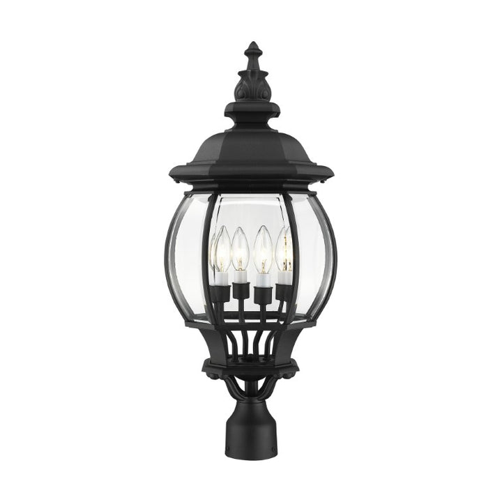 Outdoor Landscape Lighting LED 12V Low Voltage Frontenac Candelabra Base 4 Light Bulb Socket Large Outdoor Post Top Lantern 26.5" x 11.5" Aluminum and Clear Beveled Glass, Textured Black Finish 120V for Garden, Exterior Post - 7703-14