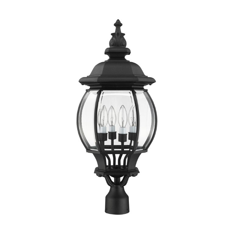 Outdoor Landscape Lighting LED 12V Low Voltage Frontenac Candelabra Base 4 Light Bulb Socket Large Outdoor Post Top Lantern 26.5" x 11.5" Aluminum and Clear Beveled Glass, Textured Black Finish 120V for Garden, Exterior Post - 7703-14