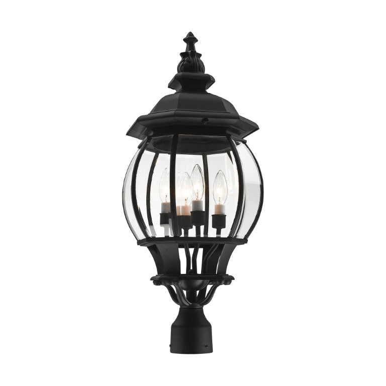 Outdoor Landscape Lighting LED 12V Low Voltage Frontenac Candelabra Base 4 Light Bulb Socket Large Outdoor Post Top Lantern 26.5" x 11.5" Aluminum and Clear Beveled Glass, Textured Black Finish 120V for Garden, Exterior Post - 7703-14