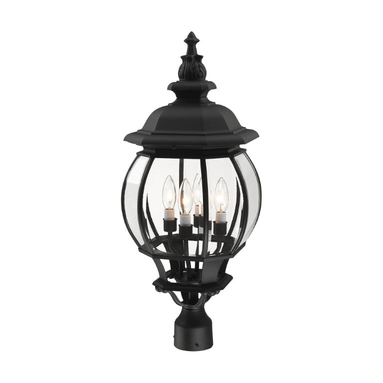 Outdoor Landscape Lighting LED 12V Low Voltage Frontenac Candelabra Base 4 Light Bulb Socket Large Outdoor Post Top Lantern 26.5" x 11.5" Aluminum and Clear Beveled Glass, Textured Black Finish 120V for Garden, Exterior Post - 7703-14