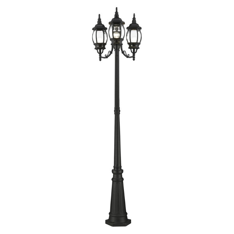 Outdoor Landscape Lighting LED 12V Low Voltage Frontenac Medium Base 3 Light Bulb Socket Outdoor 3 Head Post 84" x 24" Aluminum and Clear Beveled Glass, Textured Black Finish 120V for Garden, Exterior Post - 7710-14