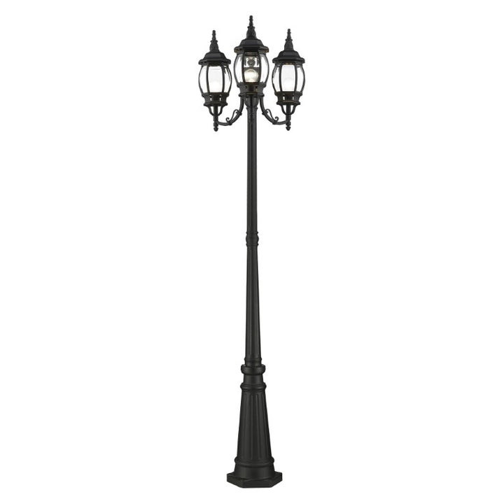 Outdoor Landscape Lighting LED 12V Low Voltage Frontenac Medium Base 3 Light Bulb Socket Outdoor 3 Head Post 84" x 24" Aluminum and Clear Beveled Glass, Textured Black Finish 120V for Garden, Exterior Post - 7710-14