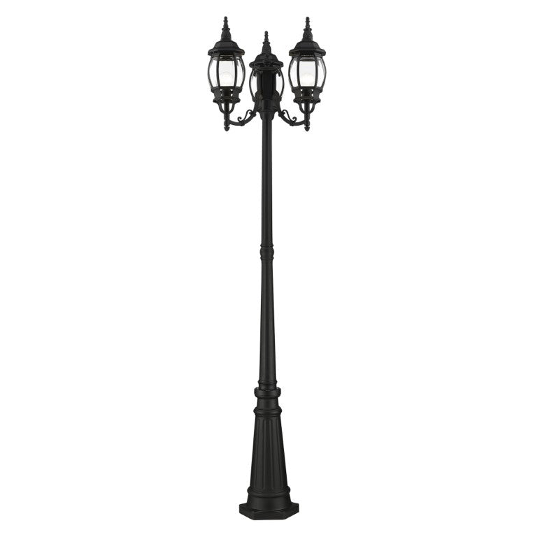 Outdoor Landscape Lighting LED 12V Low Voltage Frontenac Medium Base 3 Light Bulb Socket Outdoor 3 Head Post 84" x 24" Aluminum and Clear Beveled Glass, Textured Black Finish 120V for Garden, Exterior Post - 7710-14