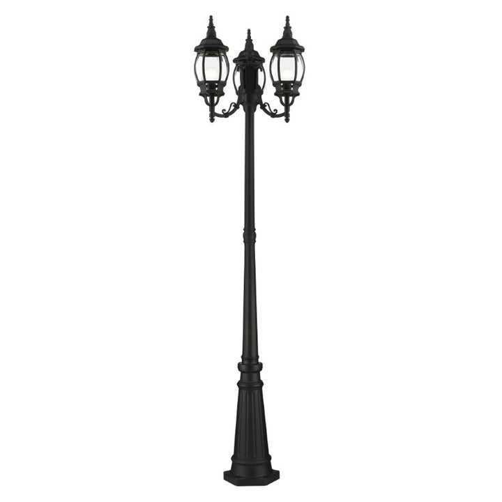 Outdoor Landscape Lighting LED 12V Low Voltage Frontenac Medium Base 3 Light Bulb Socket Outdoor 3 Head Post 84" x 24" Aluminum and Clear Beveled Glass, Textured Black Finish 120V for Garden, Exterior Post - 7710-14