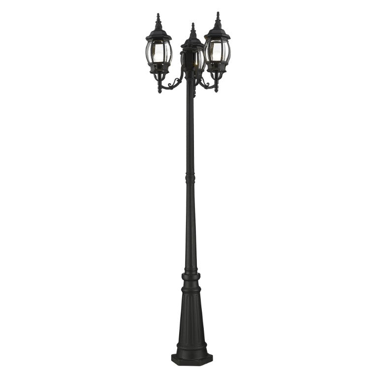 Outdoor Landscape Lighting LED 12V Low Voltage Frontenac Medium Base 3 Light Bulb Socket Outdoor 3 Head Post 84" x 24" Aluminum and Clear Beveled Glass, Textured Black Finish 120V for Garden, Exterior Post - 7710-14
