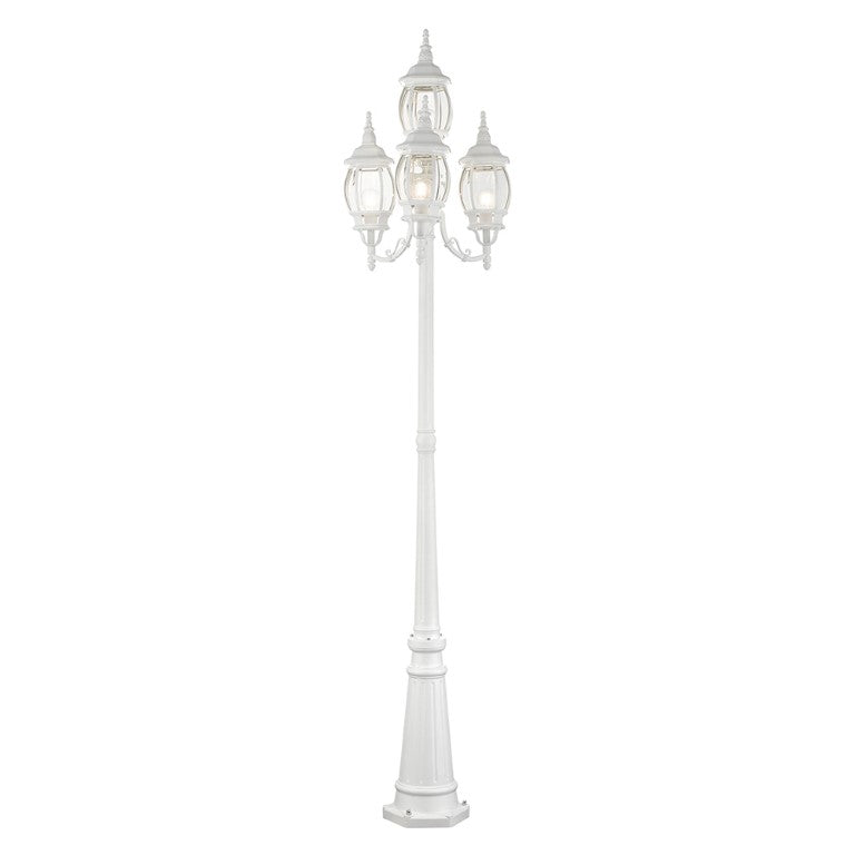 Outdoor Landscape Lighting LED 12V Low Voltage Frontenac Medium Base 4 Light Bulb Socket Outdoor 4 Head Post 93" x 24" Aluminum and Clear Beveled Glass, Textured White Finish 120V for Garden, Exterior Post - 7711-13