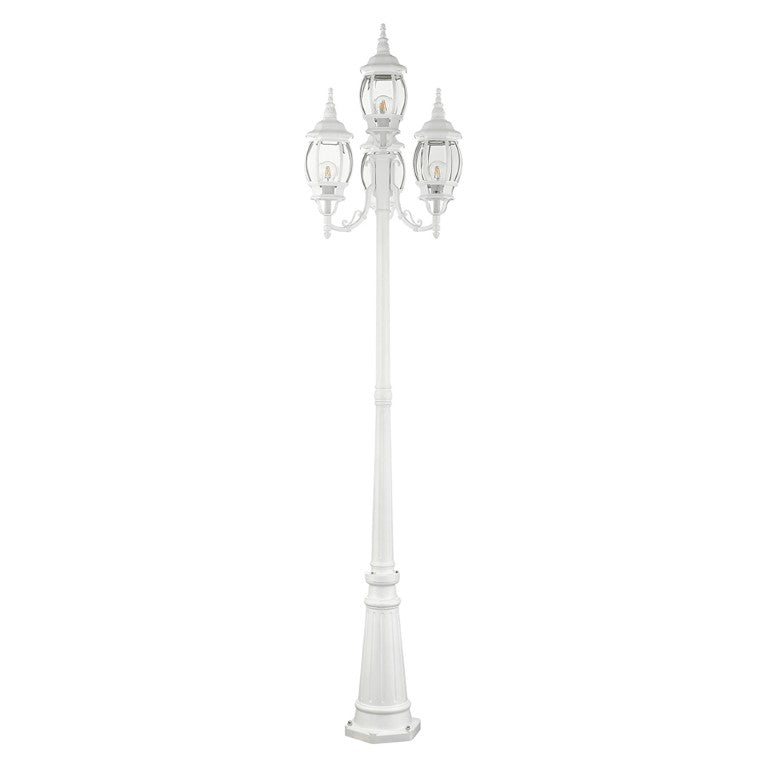 Outdoor Landscape Lighting LED 12V Low Voltage Frontenac Medium Base 4 Light Bulb Socket Outdoor 4 Head Post 93" x 24" Aluminum and Clear Beveled Glass, Textured White Finish 120V for Garden, Exterior Post - 7711-13