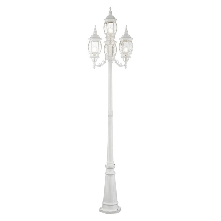 Outdoor Landscape Lighting LED 12V Low Voltage Frontenac Medium Base 4 Light Bulb Socket Outdoor 4 Head Post 93" x 24" Aluminum and Clear Beveled Glass, Textured White Finish 120V for Garden, Exterior Post - 7711-13