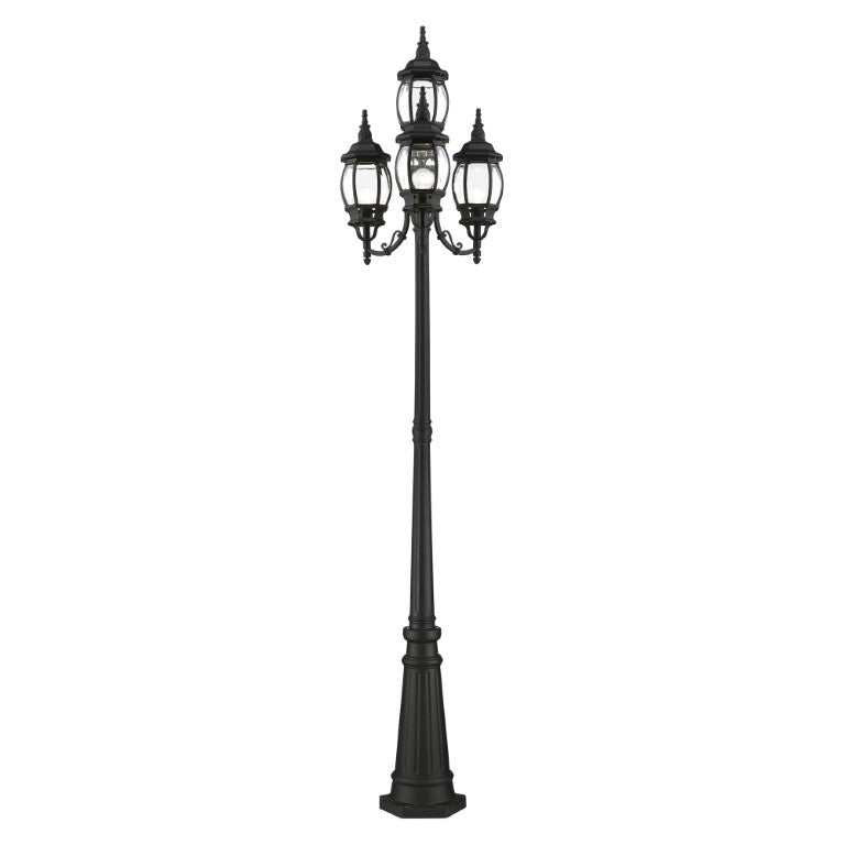 Outdoor Landscape Lighting LED 12V Low Voltage Frontenac Medium Base 4 Light Bulb Socket Outdoor 4 Head Post 93" x 24" Aluminum and Clear Beveled Glass, Textured Black Finish 120V for Garden, Exterior Post - 7711-14