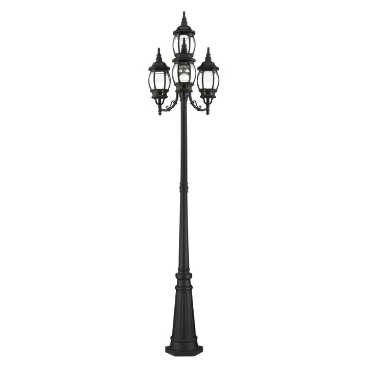 Outdoor Landscape Lighting LED 12V Low Voltage Frontenac Medium Base 4 Light Bulb Socket Outdoor 4 Head Post 93" x 24" Aluminum and Clear Beveled Glass, Textured Black Finish 120V for Garden, Exterior Post - 7711-14