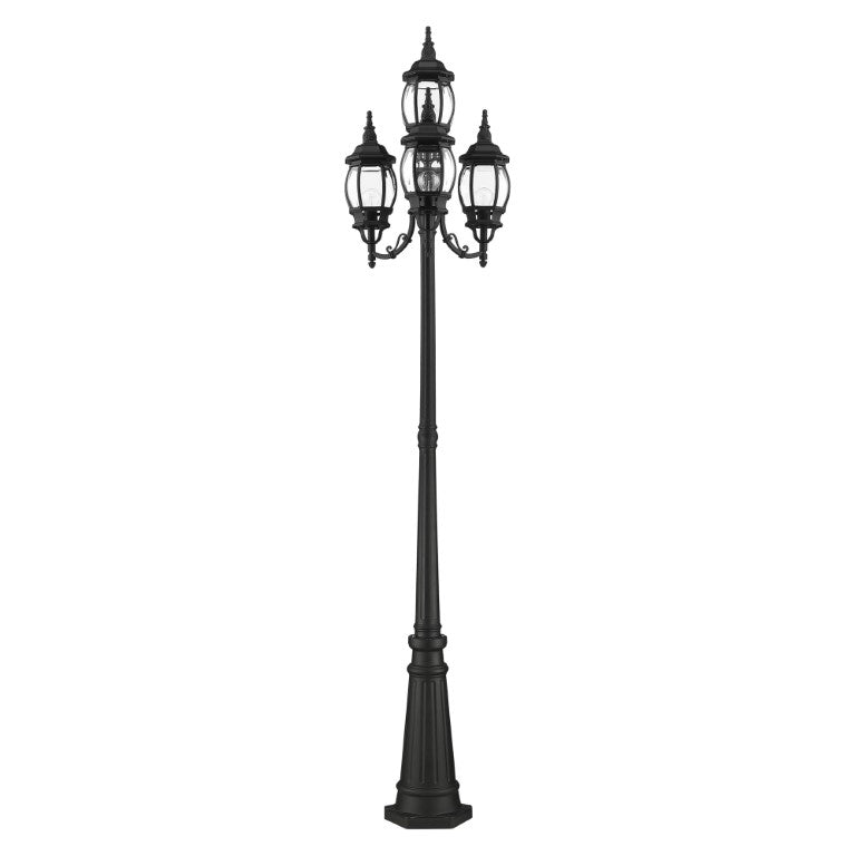 Outdoor Landscape Lighting LED 12V Low Voltage Frontenac Medium Base 4 Light Bulb Socket Outdoor 4 Head Post 93" x 24" Aluminum and Clear Beveled Glass, Textured Black Finish 120V for Garden, Exterior Post - 7711-14