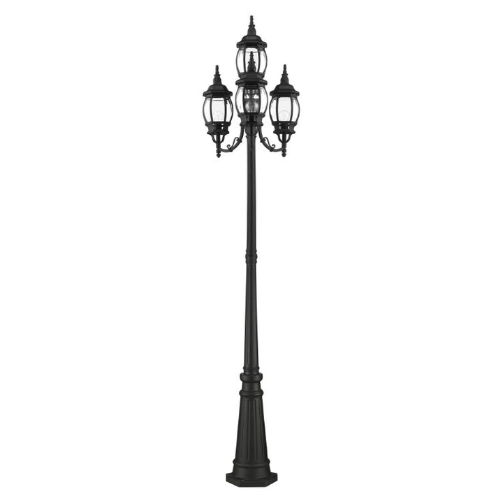 Outdoor Landscape Lighting LED 12V Low Voltage Frontenac Medium Base 4 Light Bulb Socket Outdoor 4 Head Post 93" x 24" Aluminum and Clear Beveled Glass, Textured Black Finish 120V for Garden, Exterior Post - 7711-14