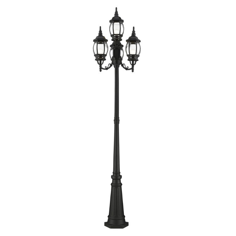 Outdoor Landscape Lighting LED 12V Low Voltage Frontenac Medium Base 4 Light Bulb Socket Outdoor 4 Head Post 93" x 24" Aluminum and Clear Beveled Glass, Textured Black Finish 120V for Garden, Exterior Post - 7711-14