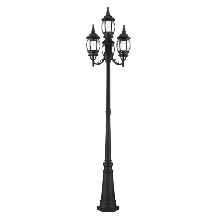 Outdoor Landscape Lighting LED 12V Low Voltage Frontenac Medium Base 4 Light Bulb Socket Outdoor 4 Head Post 93" x 24" Aluminum and Clear Beveled Glass, Textured Black Finish 120V for Garden, Exterior Post - 7711-14