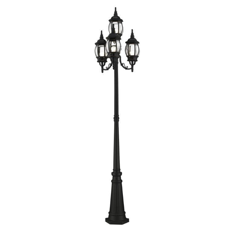 Outdoor Landscape Lighting LED 12V Low Voltage Frontenac Medium Base 4 Light Bulb Socket Outdoor 4 Head Post 93" x 24" Aluminum and Clear Beveled Glass, Textured Black Finish 120V for Garden, Exterior Post - 7711-14