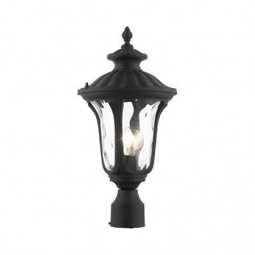 Outdoor Landscape Lighting LED 12V Low Voltage Oxford Medium Base 1 Light Bulb Socket Small Outdoor Post Top Lantern 15.5" x 7.25" Aluminum and Hand Blown Clear Water Glass, Textured Black Finish 120V for Garden, Exterior Post - 7848-14