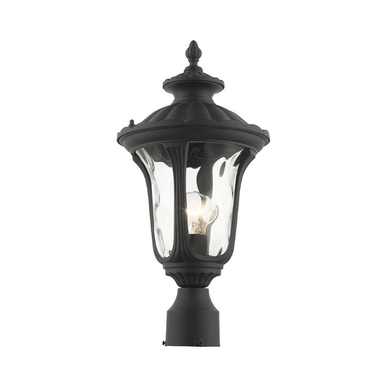 Outdoor Landscape Lighting LED 12V Low Voltage Oxford Medium Base 1 Light Bulb Socket Small Outdoor Post Top Lantern 15.5" x 7.25" Aluminum and Hand Blown Clear Water Glass, Textured Black Finish 120V for Garden, Exterior Post - 7848-14