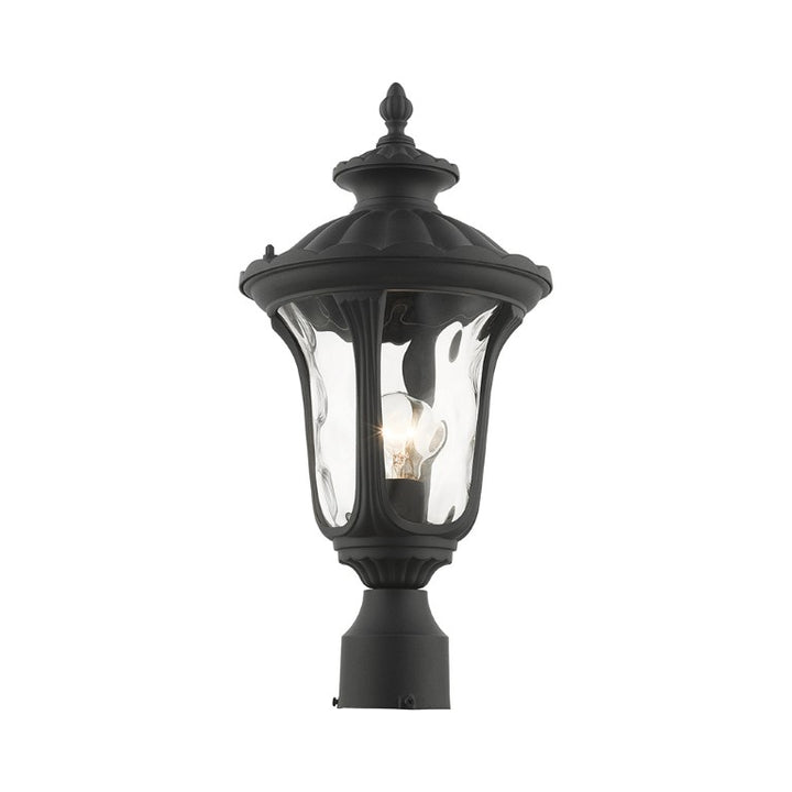 Outdoor Landscape Lighting LED 12V Low Voltage Oxford Medium Base 1 Light Bulb Socket Small Outdoor Post Top Lantern 15.5" x 7.25" Aluminum and Hand Blown Clear Water Glass, Textured Black Finish 120V for Garden, Exterior Post - 7848-14