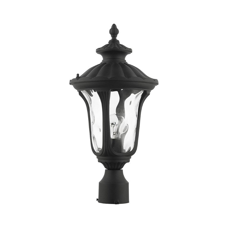 Outdoor Landscape Lighting LED 12V Low Voltage Oxford Medium Base 1 Light Bulb Socket Small Outdoor Post Top Lantern 15.5" x 7.25" Aluminum and Hand Blown Clear Water Glass, Textured Black Finish 120V for Garden, Exterior Post - 7848-14