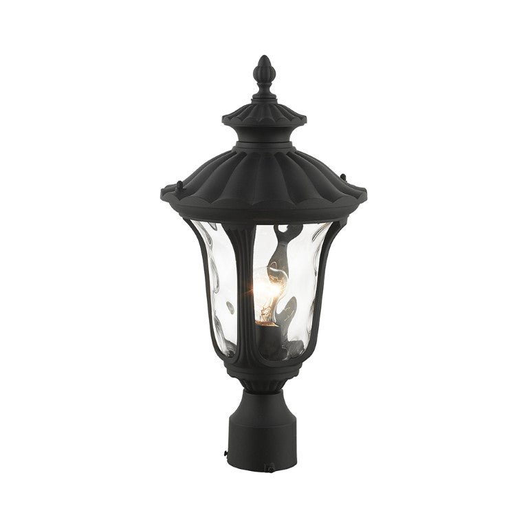 Outdoor Landscape Lighting LED 12V Low Voltage Oxford Medium Base 1 Light Bulb Socket Small Outdoor Post Top Lantern 15.5" x 7.25" Aluminum and Hand Blown Clear Water Glass, Textured Black Finish 120V for Garden, Exterior Post - 7848-14