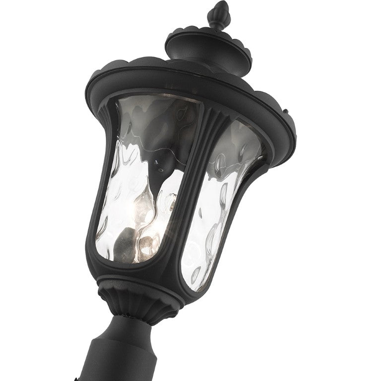 Outdoor Landscape Lighting LED 12V Low Voltage Oxford Candelabra Base 3 Light Bulb Socket Large Outdoor Post Top Lantern 22" x 11" Aluminum and Hand Blown Clear Water Glass, Textured Black Finish 120V for Garden, Exterior Post - 7859-14