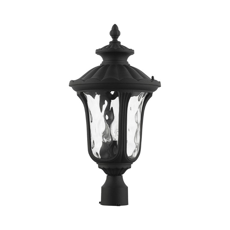 Outdoor Landscape Lighting LED 12V Low Voltage Oxford Candelabra Base 3 Light Bulb Socket Large Outdoor Post Top Lantern 22" x 11" Aluminum and Hand Blown Clear Water Glass, Textured Black Finish 120V for Garden, Exterior Post - 7859-14