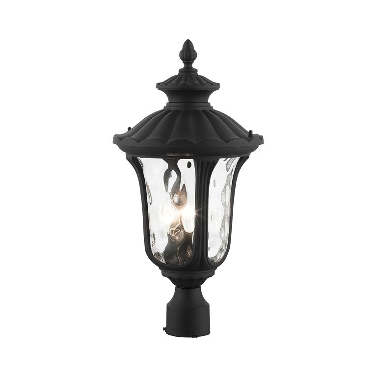 Outdoor Landscape Lighting LED 12V Low Voltage Oxford Candelabra Base 3 Light Bulb Socket Large Outdoor Post Top Lantern 22" x 11" Aluminum and Hand Blown Clear Water Glass, Textured Black Finish 120V for Garden, Exterior Post - 7859-14