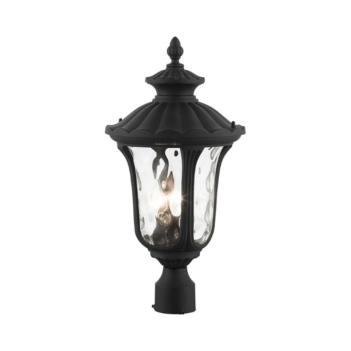 Outdoor Landscape Lighting LED 12V Low Voltage Oxford Candelabra Base 3 Light Bulb Socket Large Outdoor Post Top Lantern 22" x 11" Aluminum and Hand Blown Clear Water Glass, Textured Black Finish 120V for Garden, Exterior Post - 7859-14