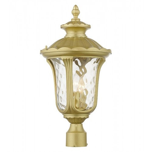Outdoor Landscape Lighting LED 12V Low Voltage Oxford Candelabra Base 3 Light Bulb Socket Large Outdoor Post Top Lantern 21.5" x 11" Cast Aluminum and Hand Blown Clear Water Glass, Soft. Gold Finish 120V for Garden, Exterior Post - 7859-33