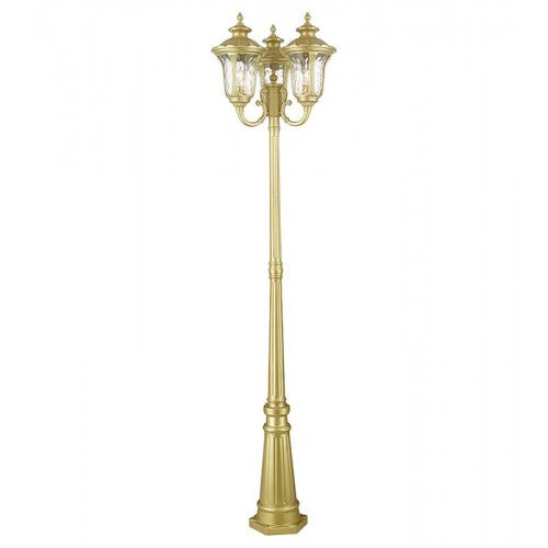 Outdoor Landscape Lighting LED 12V Low Voltage Oxford Medium Base 3 Light Bulb Socket Outdoor 3 Head Post 87" x 23" Cast Aluminum and Hand Blown Clear Water Glass, Soft Gold Finish 120V for Garden, Exterior Post - 7866-33