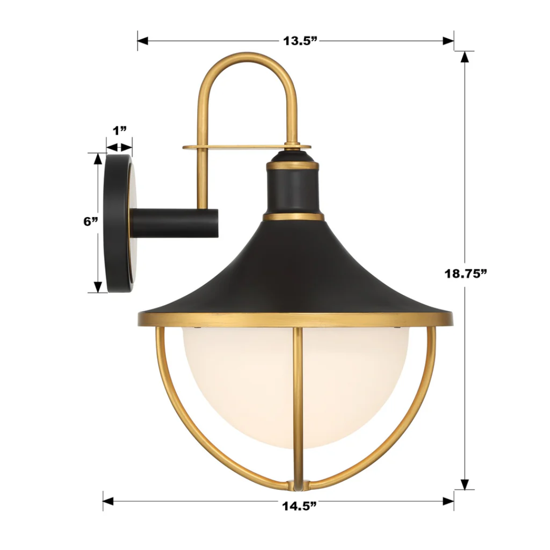Outdoor Landscape Lighting LED 12V Low Voltage Atlas 1 Light Outdoor Sconce 13.5"x18.75" Stainless Steel and Glass Matte Black with Textured Gold Finish 120V 1 E26 Medium Base LED Bulb Socket for Patio, Garden, Exterior Walls