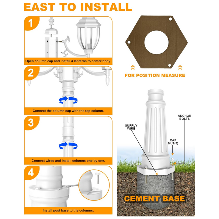 Outdoor Landscape Lighting LED 12V Low Voltage PLH02 Classic Black or White Aluminum 3-Head Post Light 92.5" Pole with Glass Panels 3 E26 Base Medium Base Socket 120V with for Garden, Exterior Lighting