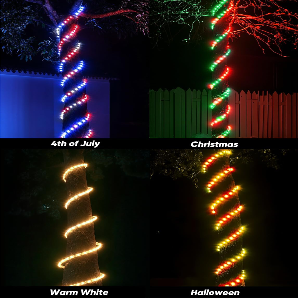 Outdoor Landscape Lighting LED 12V Low Voltage SLNR17 Dotted Neon RGBIC+CCT LED Strip Light 110V IP65 Outdoor Rated Dimmable High Voltage Flexible Rope Light , Mounting Clips, End Cap, Screws, Remote Control and Power Supply