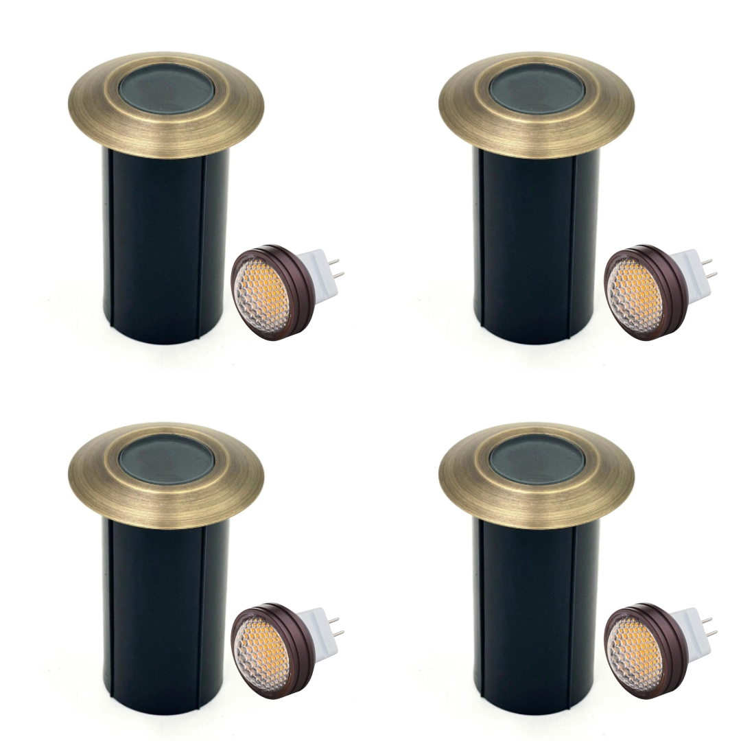 Outdoor Landscape Lighting LED 12V Low Voltage UNBP07 Mortirolo Brass / Stainless Steel In-Ground Well Light 4x/8x/12x MR8 2.5W Dimmable 2700K Package Low Voltage Outdoor Lighting Antique Brass 4 Pack