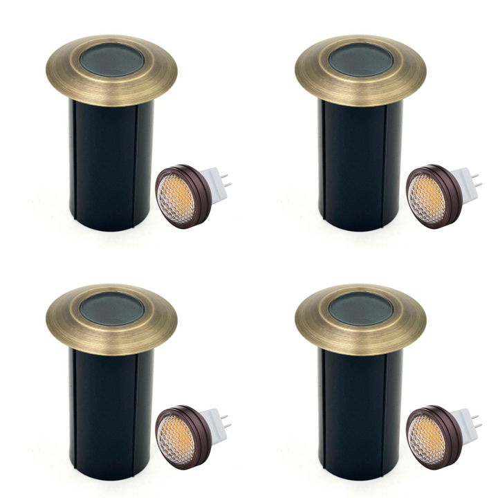 Outdoor Landscape Lighting LED 12V Low Voltage UNBP07 Mortirolo Brass / Stainless Steel In-Ground Well Light 4x/8x/12x MR8 2.5W Dimmable 2700K Package Low Voltage Outdoor Lighting Antique Brass 4 Pack