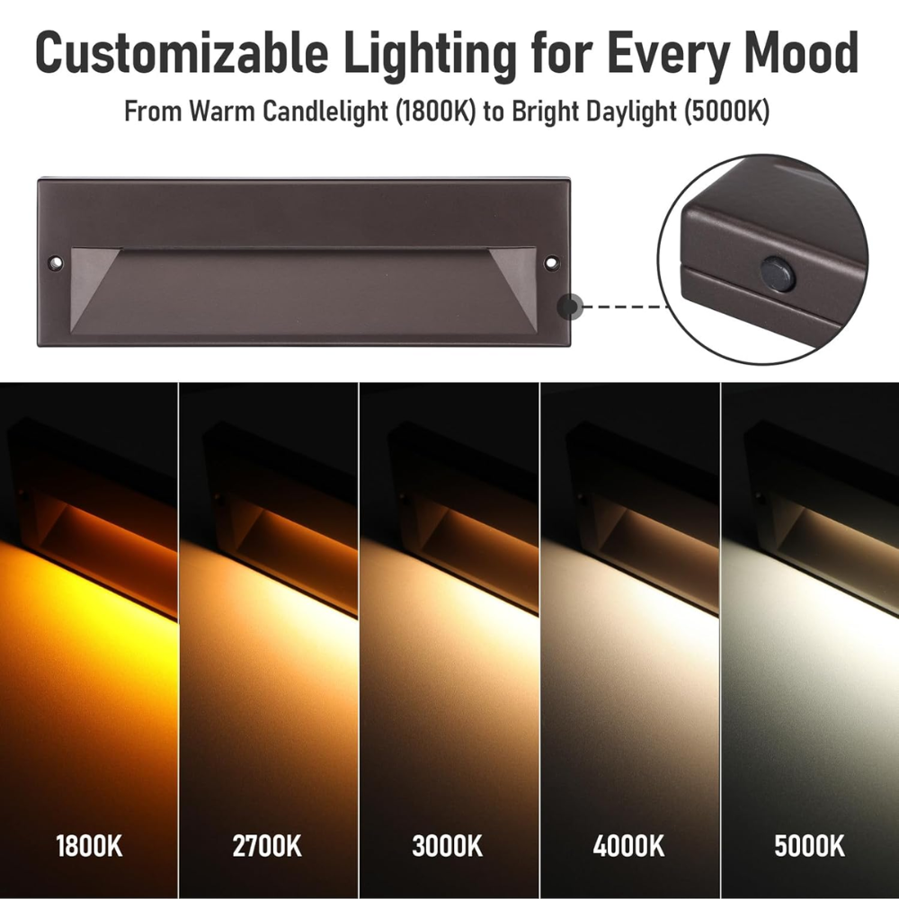Outdoor Landscape Lighting LED 12V Low Voltage STLA10 Package 6W Low Voltage 10.6" LED Outdoor Step Lights, 12V-24V 5CCT 1800K/2700K/3000K/4000K/5000K Integrated LED Aluminum Deck Lights Landscape Lights