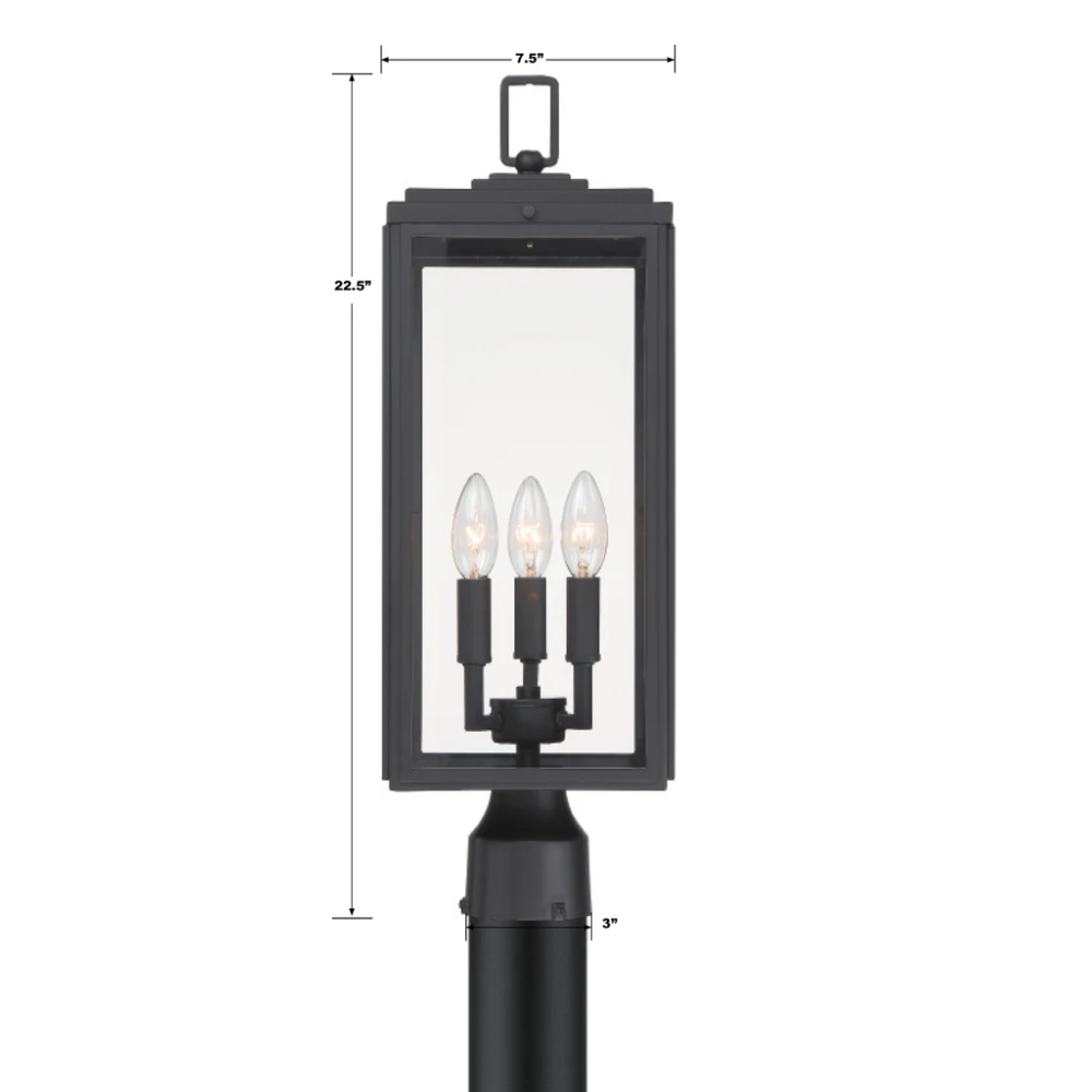 Outdoor Landscape Lighting LED 12V Low Voltage Bryon 3 Light Outdoor Post Light 7.5"x22.25" Stainless Steel and Glass Matte Black Finish 120V 3 E12 Candelabra Base LED Bulb Sockets Casual Farmhouse Lantern for Patio, Garden, Exterior Posts
