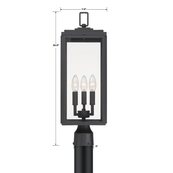 Outdoor Landscape Lighting LED 12V Low Voltage Bryon 3 Light Outdoor Post Light 7.5"x22.25" Stainless Steel and Glass Matte Black Finish 120V 3 E12 Candelabra Base LED Bulb Sockets Casual Farmhouse Lantern for Patio, Garden, Exterior Posts