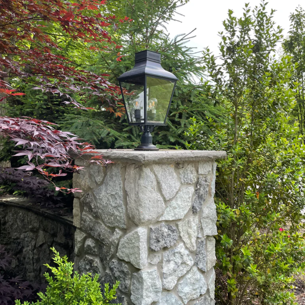 Outdoor Landscape Lighting LED 12V Low Voltage Dumont 3 Light Outdoor Post Light 12"x25" Stainless Steel and Glass Graphite Finish 120V 3 E12 Candelabra Base LED Bulb Sockets Casual Farmhouse Lantern for Patio, Garden, Exterior Posts