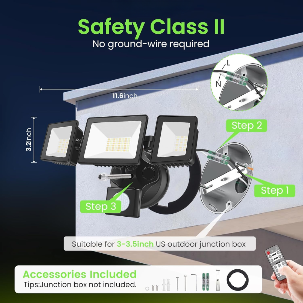 Outdoor Landscape Lighting LED 12V Low Voltage 40W Wired Outdoor LED Floodlight , 120V Remote-Operated Dimmable Adjustable 3000K-6000K Motion-Sensor Security Floodlight 4000LM, IP65 Waterproof