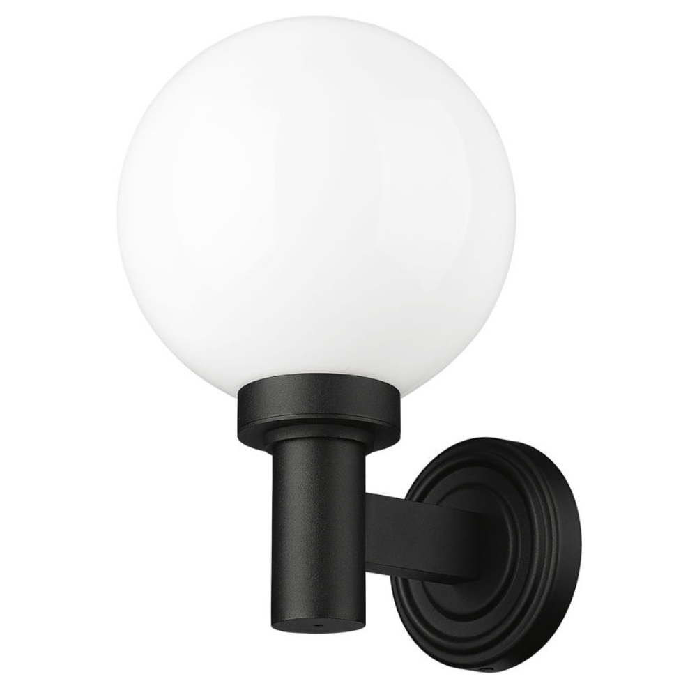 Outdoor Landscape Lighting LED 12V Low Voltage Laurent Outdoor Wall Sconce Light 1 E26 Medium Base Light Bulb Socket Outdoor Marine Grade Aluminum and Glass 9" x 8" x 12.5" Black with White Opal Finish 120V for Garden, Interior, Exterior, Garage and Patio 597M-BK