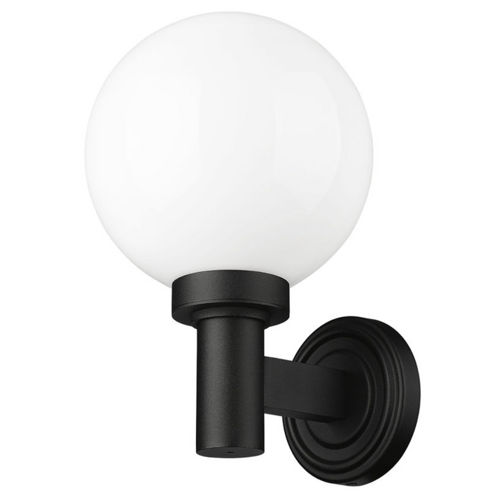 Outdoor Landscape Lighting LED 12V Low Voltage Laurent Outdoor Wall Sconce Light 1 E26 Medium Base Light Bulb Socket Outdoor Marine Grade Aluminum and Glass 9" x 8" x 12.5" Black with White Opal Finish 120V for Garden, Interior, Exterior, Garage and Patio 597M-BK