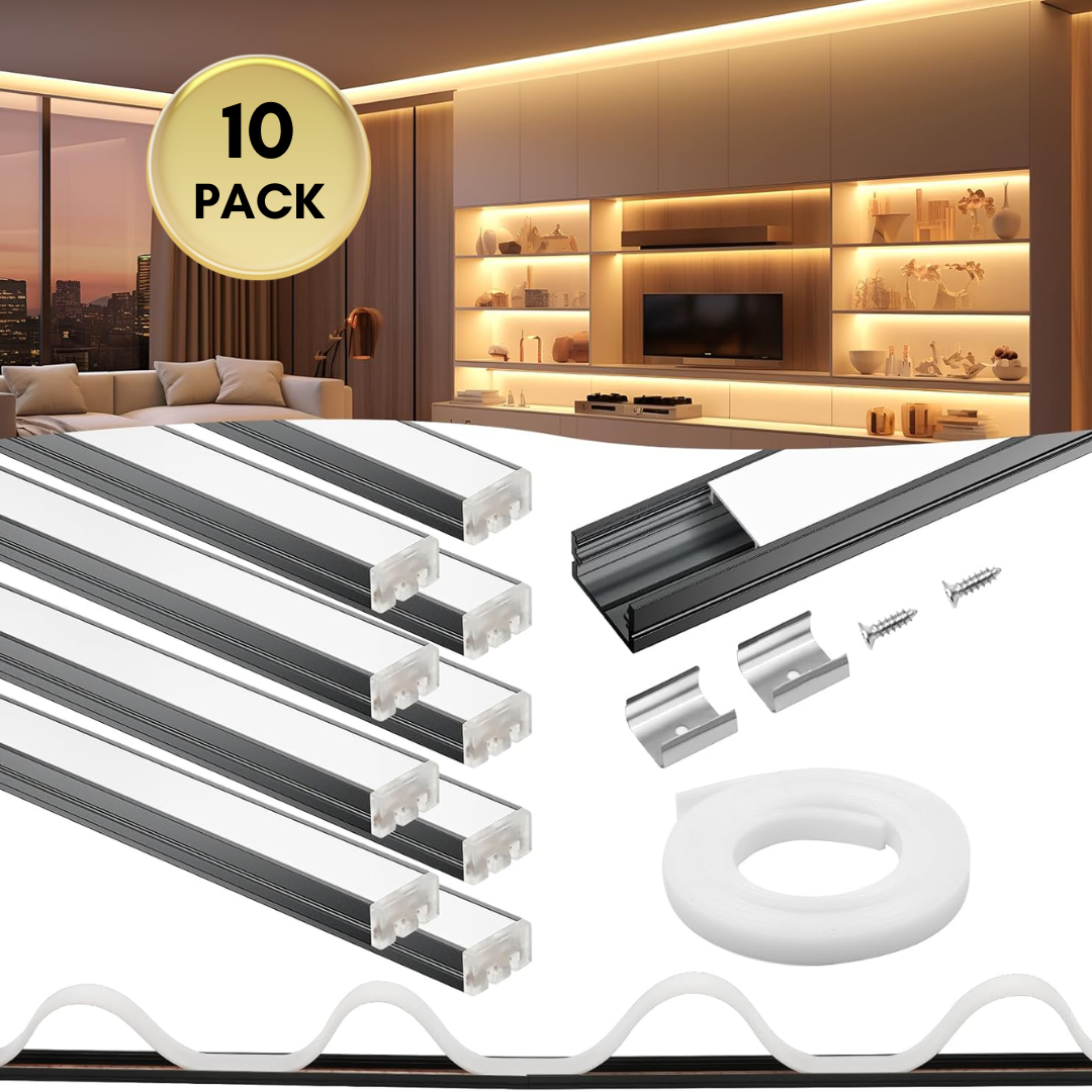 Outdoor Landscape Lighting LED 12V Low Voltage AC10 U-Shaped Aluminum Channel with Plastic or Silicone Diffuser Cover 3.3FT/1M For Max 13mm Width LED Strip Lights Pack of 6/10/20 10 Pack of 3.3ft (1M) Black with 10M Silicone Cover